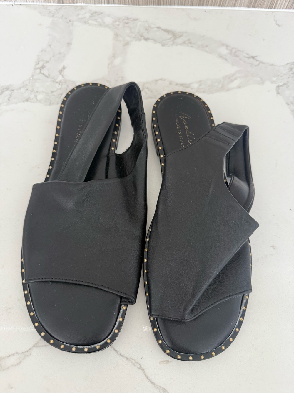 Andrea D’Alessini Made in Italy Black Leather Studded Slingback Sandal - Size 39